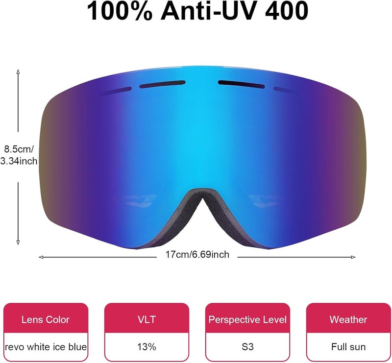 YooxArmor OTG Kids Ski Goggles, Snowboard Goggles Anti Fog UV400 for Kid 6-14 Years, Snow Goggles for Youth Boys Girls - Image 3